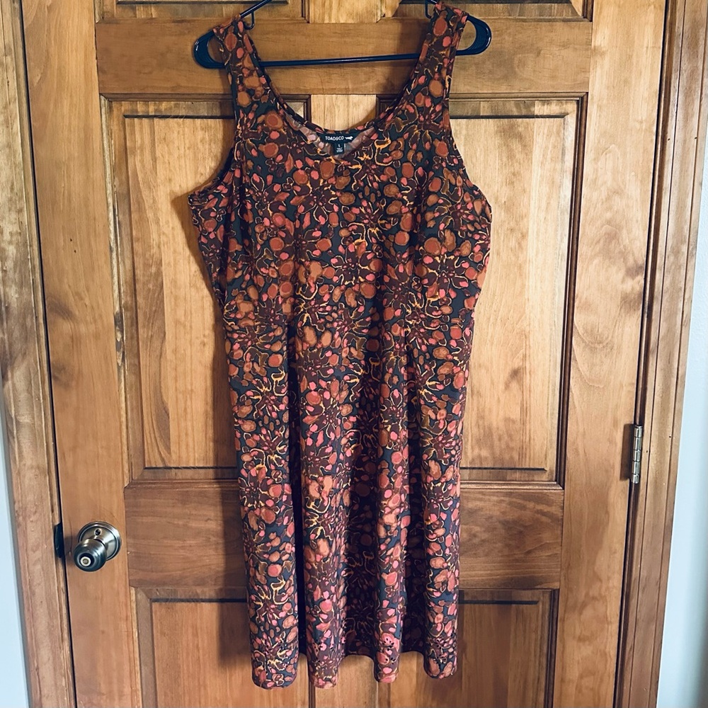 Toad&Co Brown and Auburn Floral petal Dress size large - Picture 2 of 8